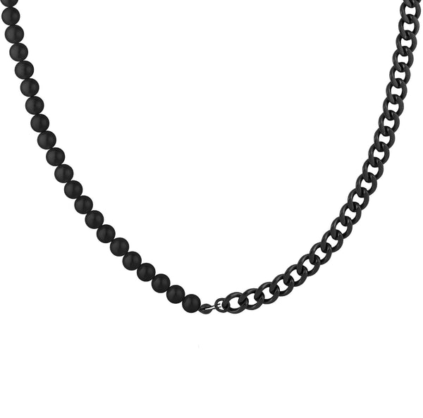 fj watches jewelry dark black volga cuban link chain necklace black pearls beads 6mm 7mm 50cm men women stainless steel onyx stone engraved