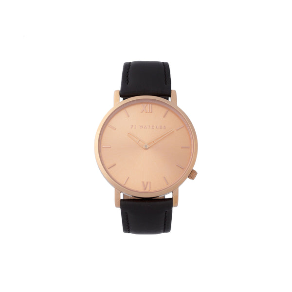 FJ Watches sunset rose gold rosegold watch women 36mm black leather minimalist