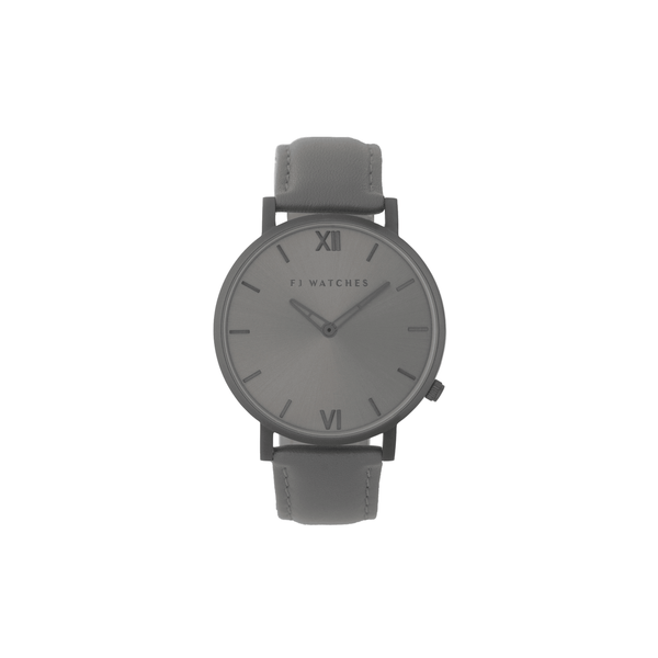 FJ Watches grey moon gun metal watch men 42mm leather strap minimalist
