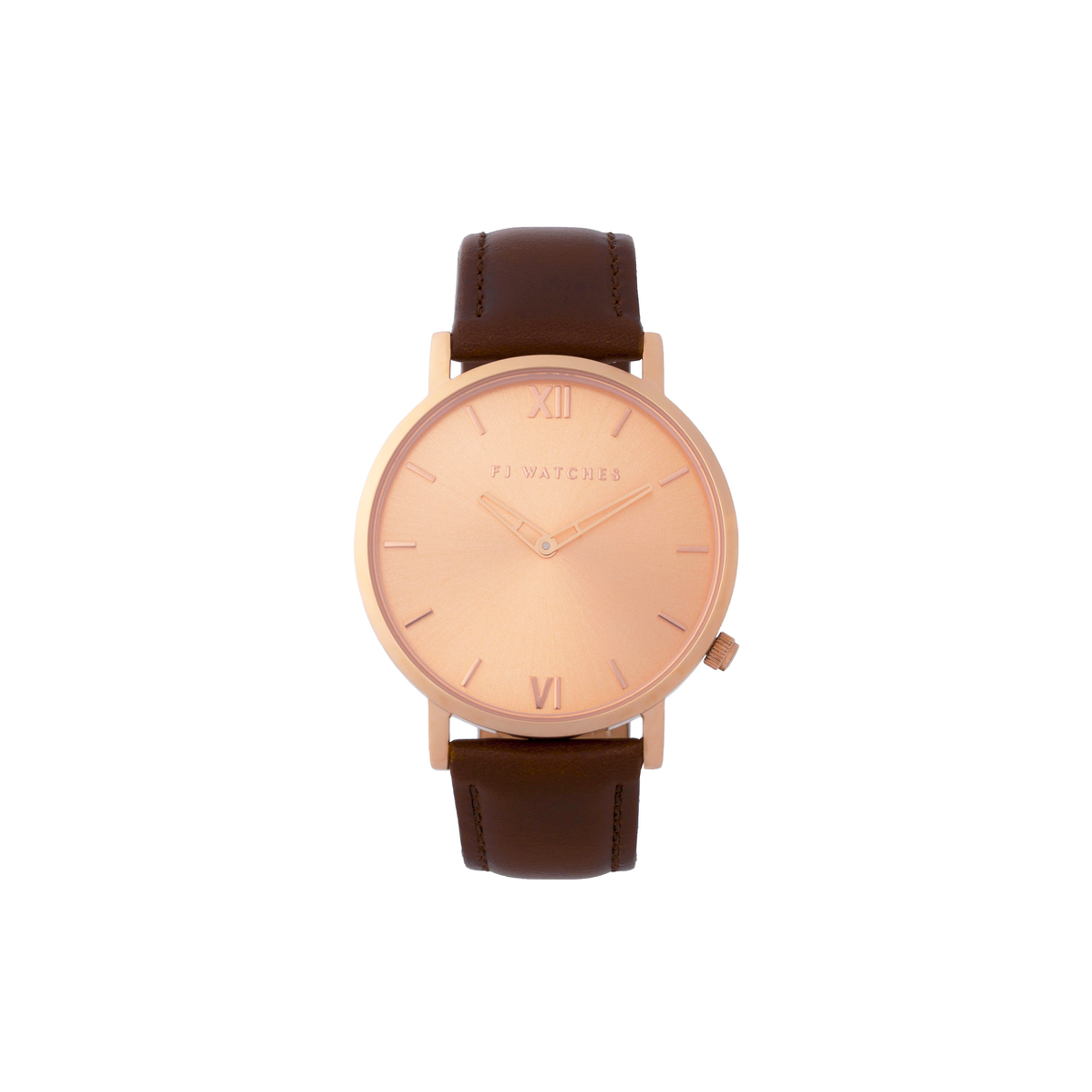 FJ Watches sunset rose gold rosegold watch women 36mm brown leather minimalist