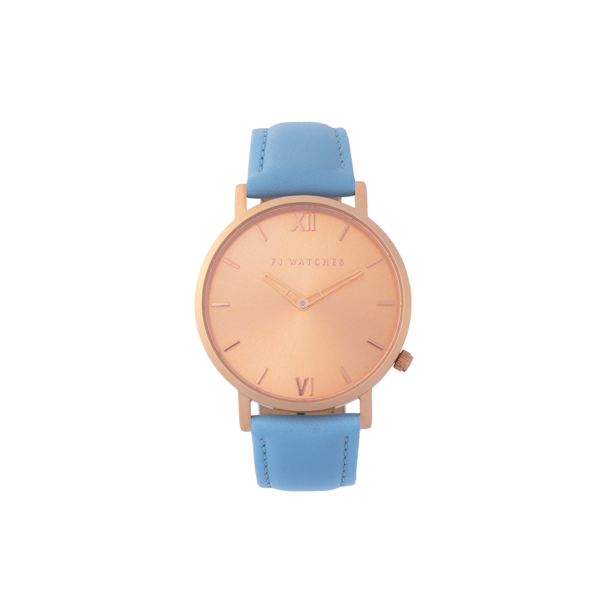 FJ Watches sunset rose gold rosegold watch women 36mm sky blue leather minimalist