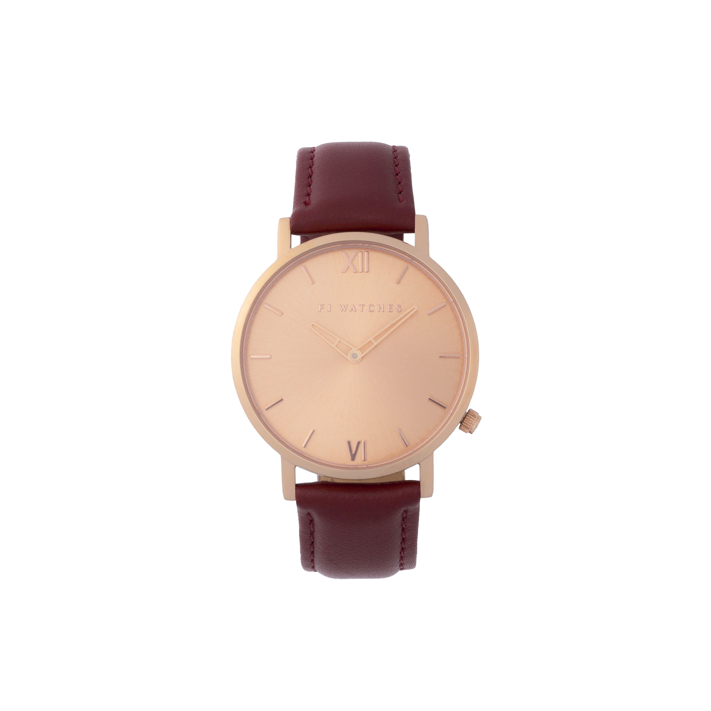 FJ Watches sunset rose gold rosegold watch women 36mm red burgundy leather strap minimalist