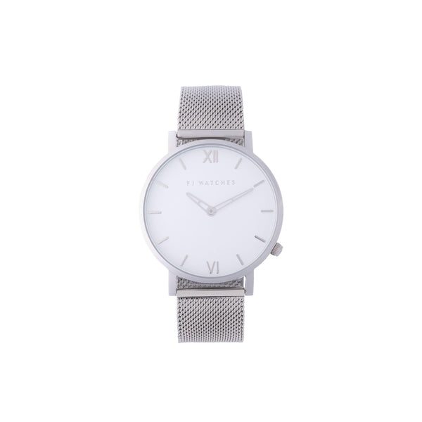 FJ Watches silver sun white men 42mm mesh band watch minimalist