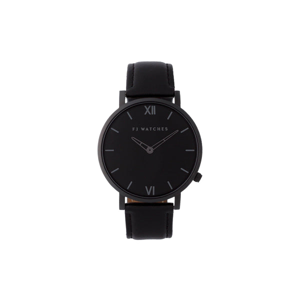 FJ Watches Dark moon all black watch for men 42mm with leather strap minimalist
