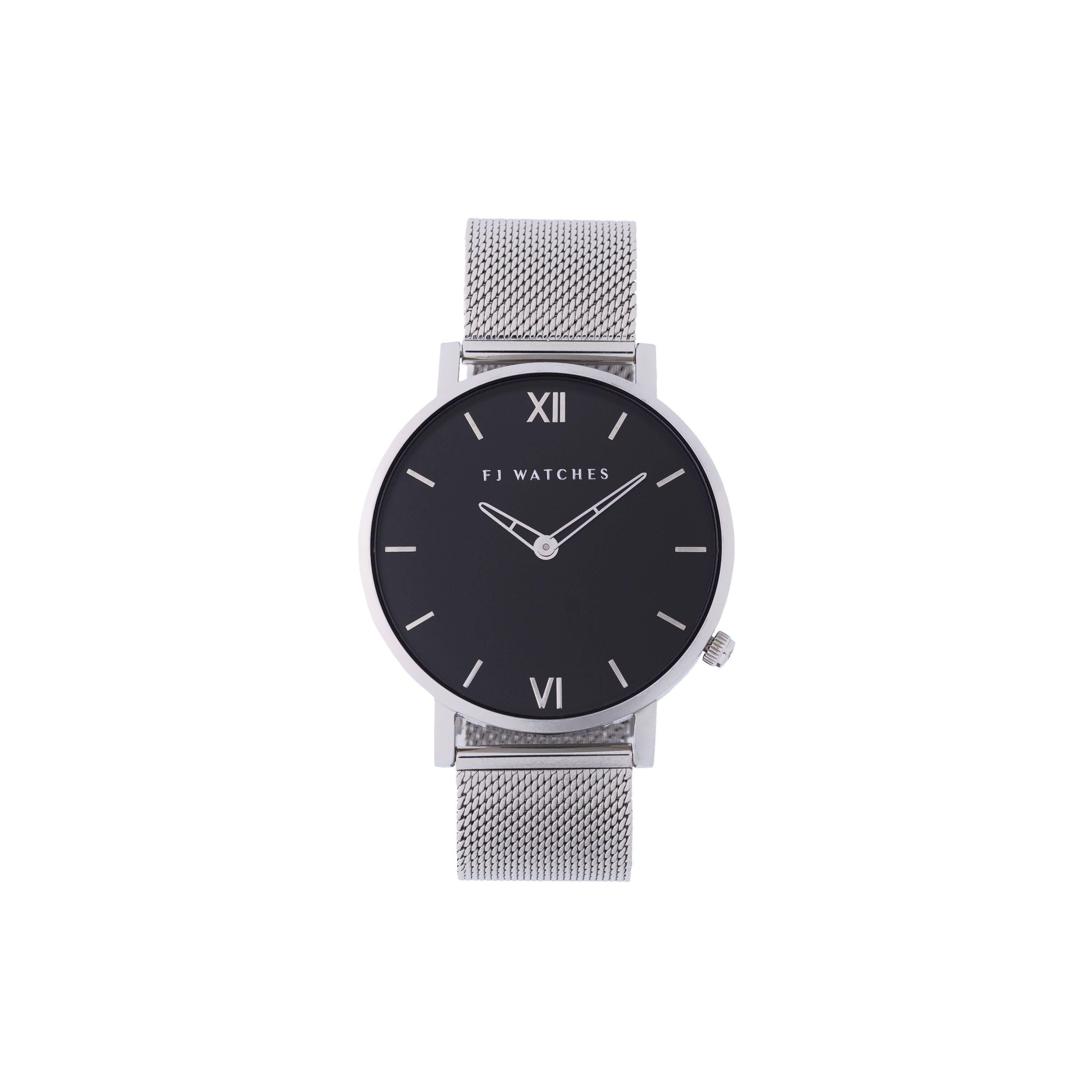 FJ Watches silver moon black men 42mm mesh band watch minimalist