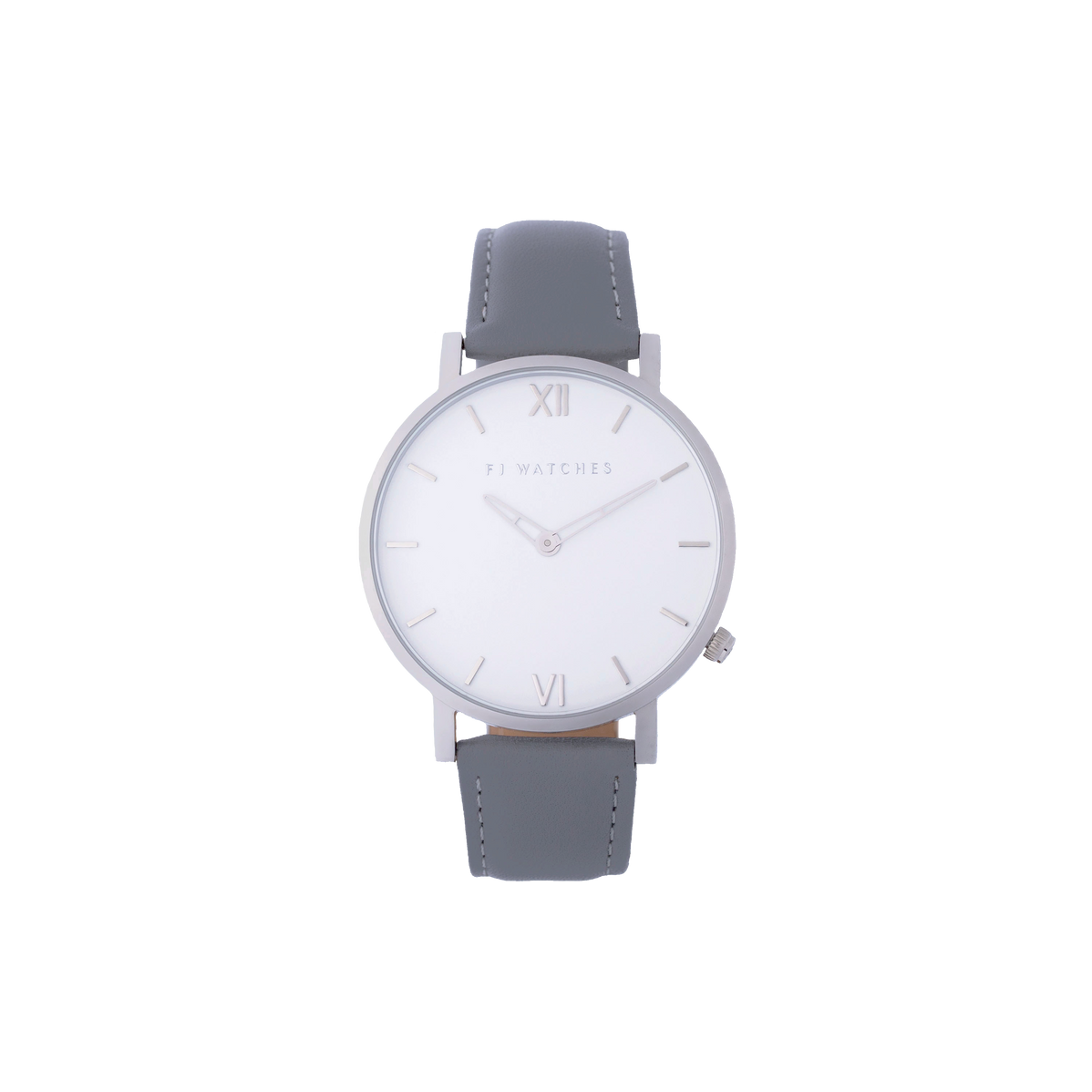 FJ Watches silver sun white women 36mm grey charcoal leather strap watch minimalist