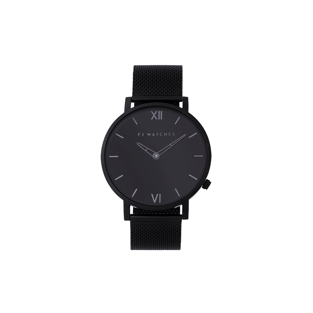 FJ Watches Dark moon all black watch for women 36mm with mesh band minimalist