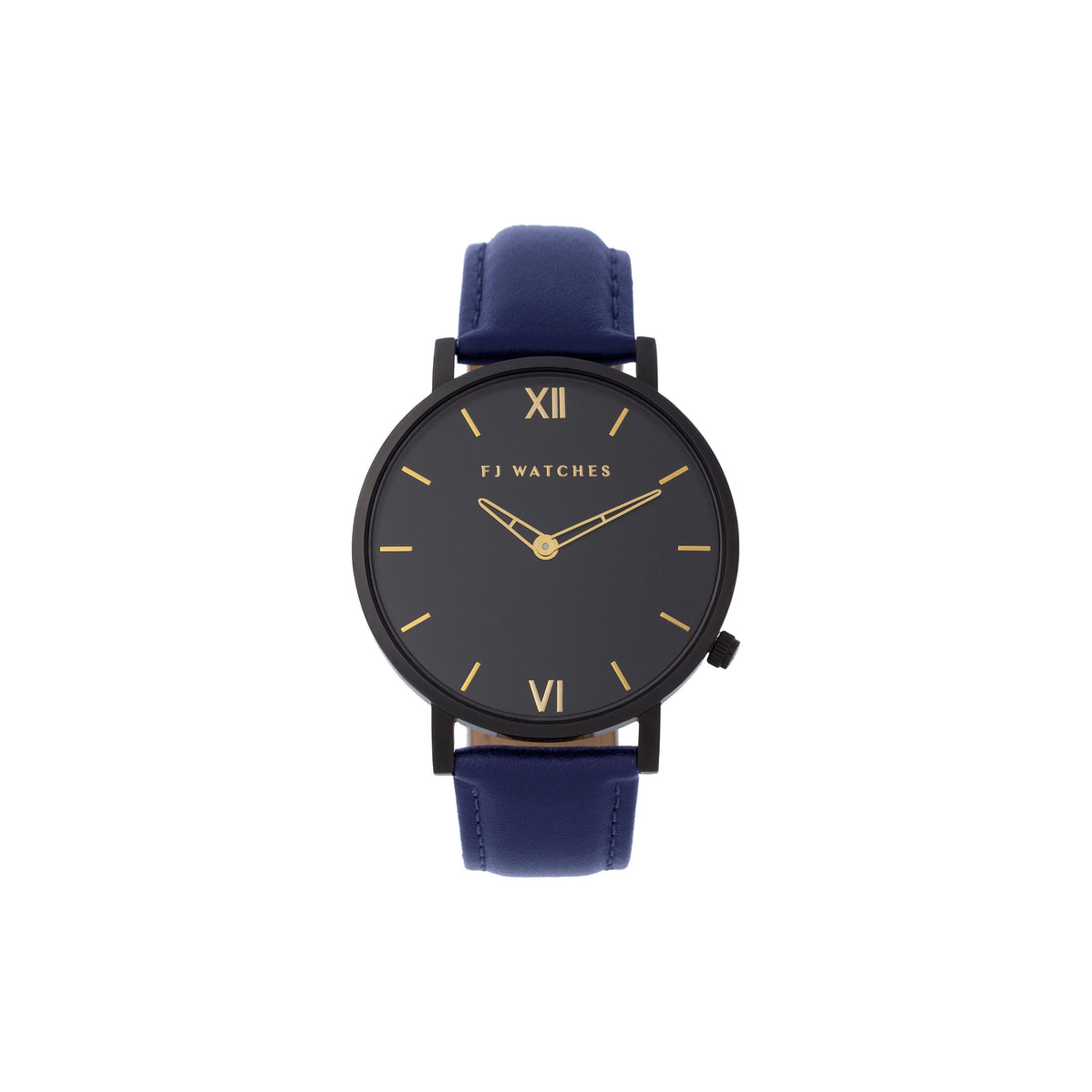 FJ Watches oro moon black gold men 42mm navy blue leather strap watch minimalist