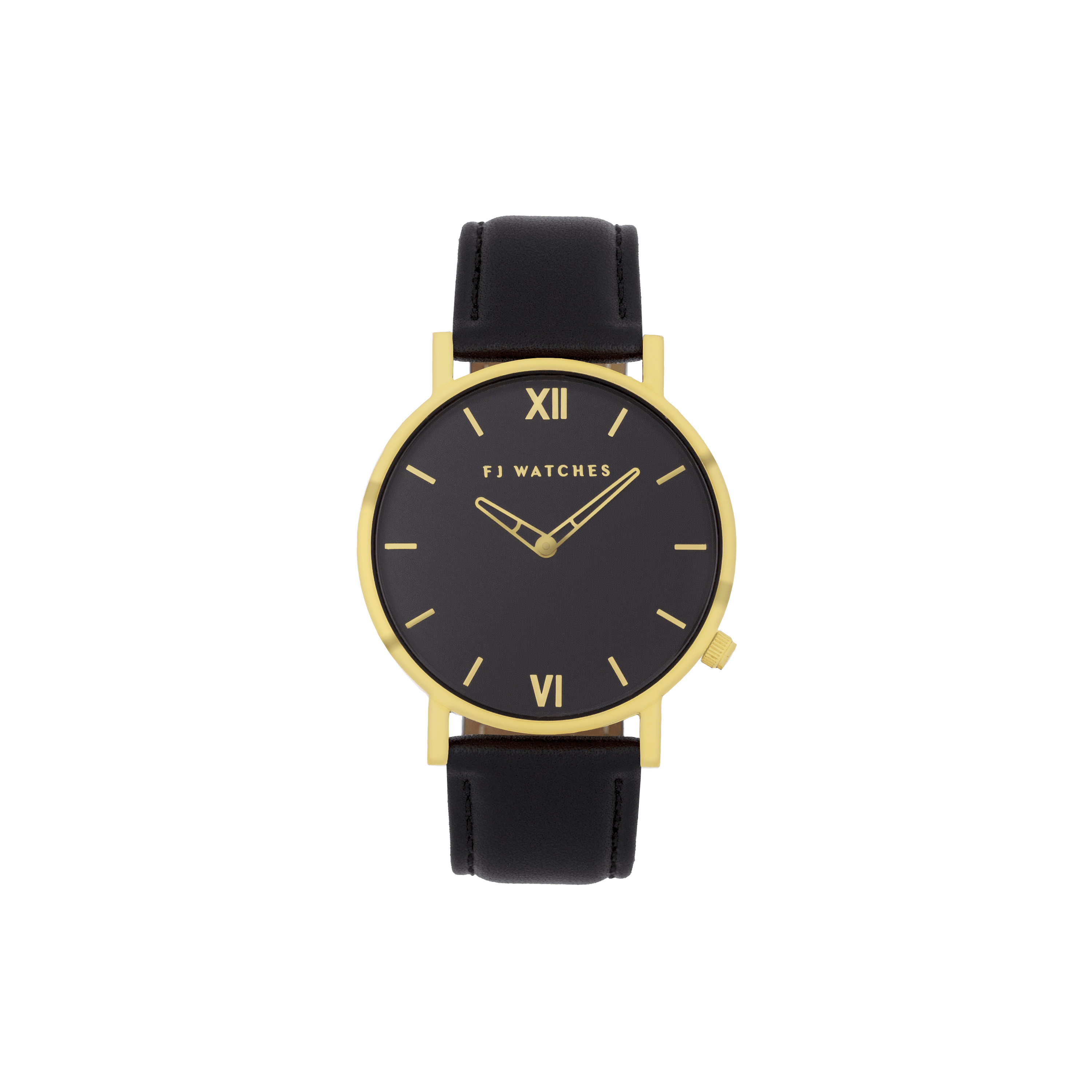 FJ Watches moonlight black gold women 36mm leather strap watch minimalist