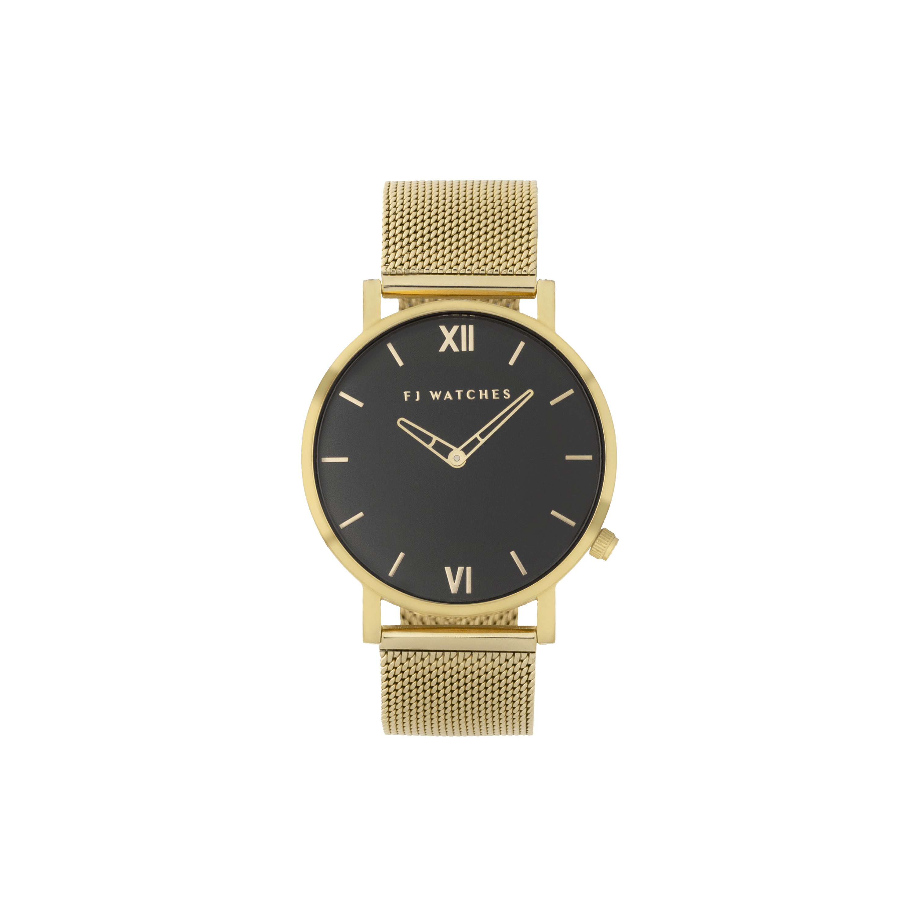 FJ Watches moonlight black gold men 42mm mesh band watch minimalist