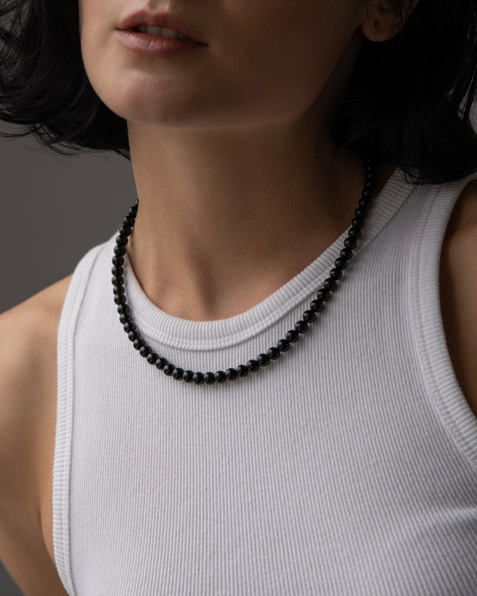 FJ Watches black pearls beads necklace men women 45cm 50cm 6mm onyx stone pierre collier noir women femme