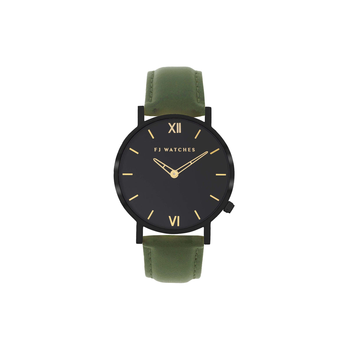 FJ Watches oro moon black gold men 42mm leather strap watch minimalist olive green
