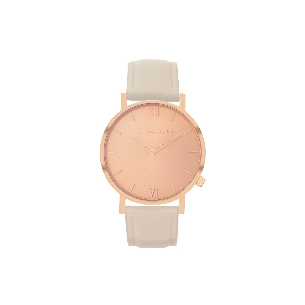 FJ Watches sunset rose gold rosegold watch women 36mm pinky beige leather minimalist