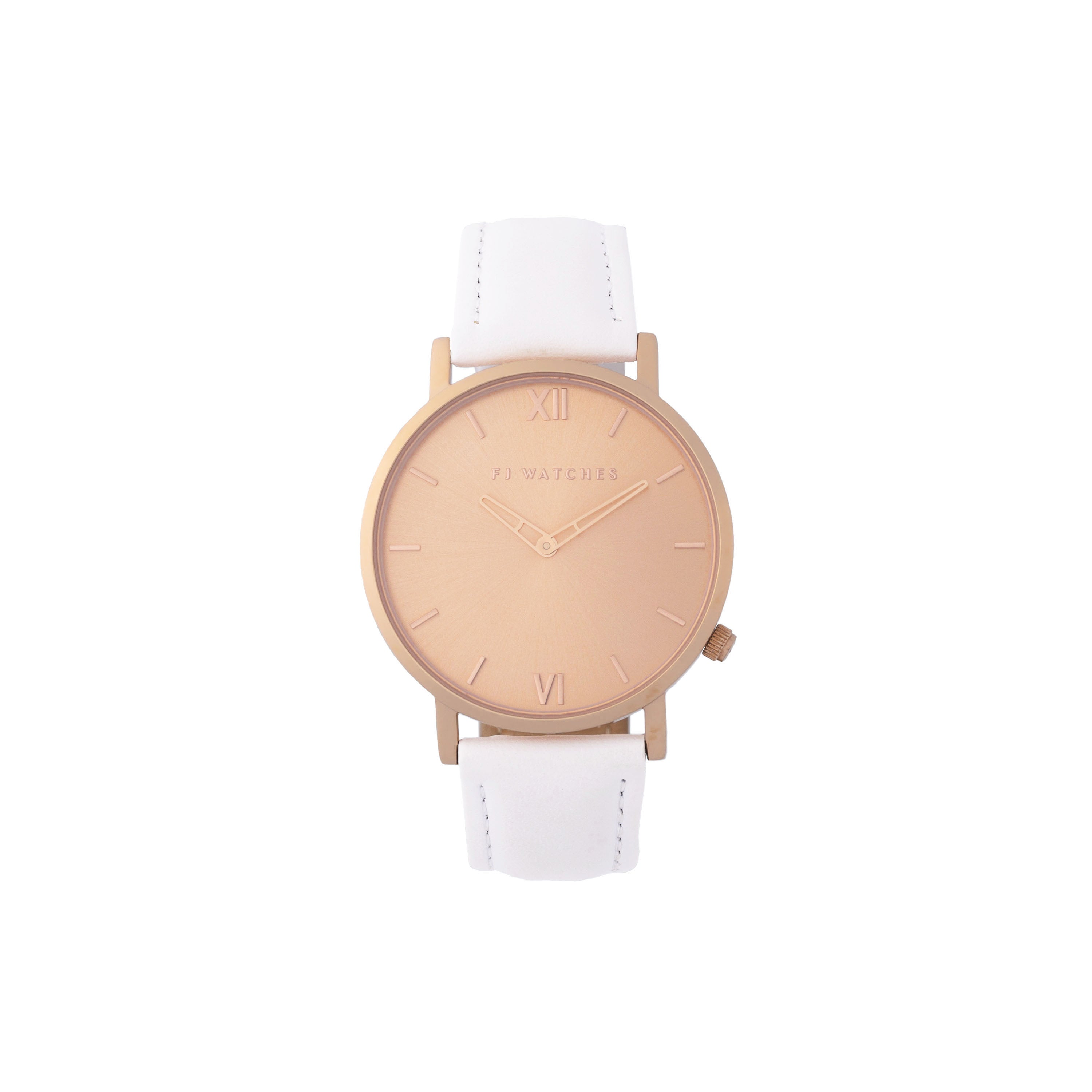 FJ Watches sunset rose gold rosegold watch women 36mm white leather minimalist
