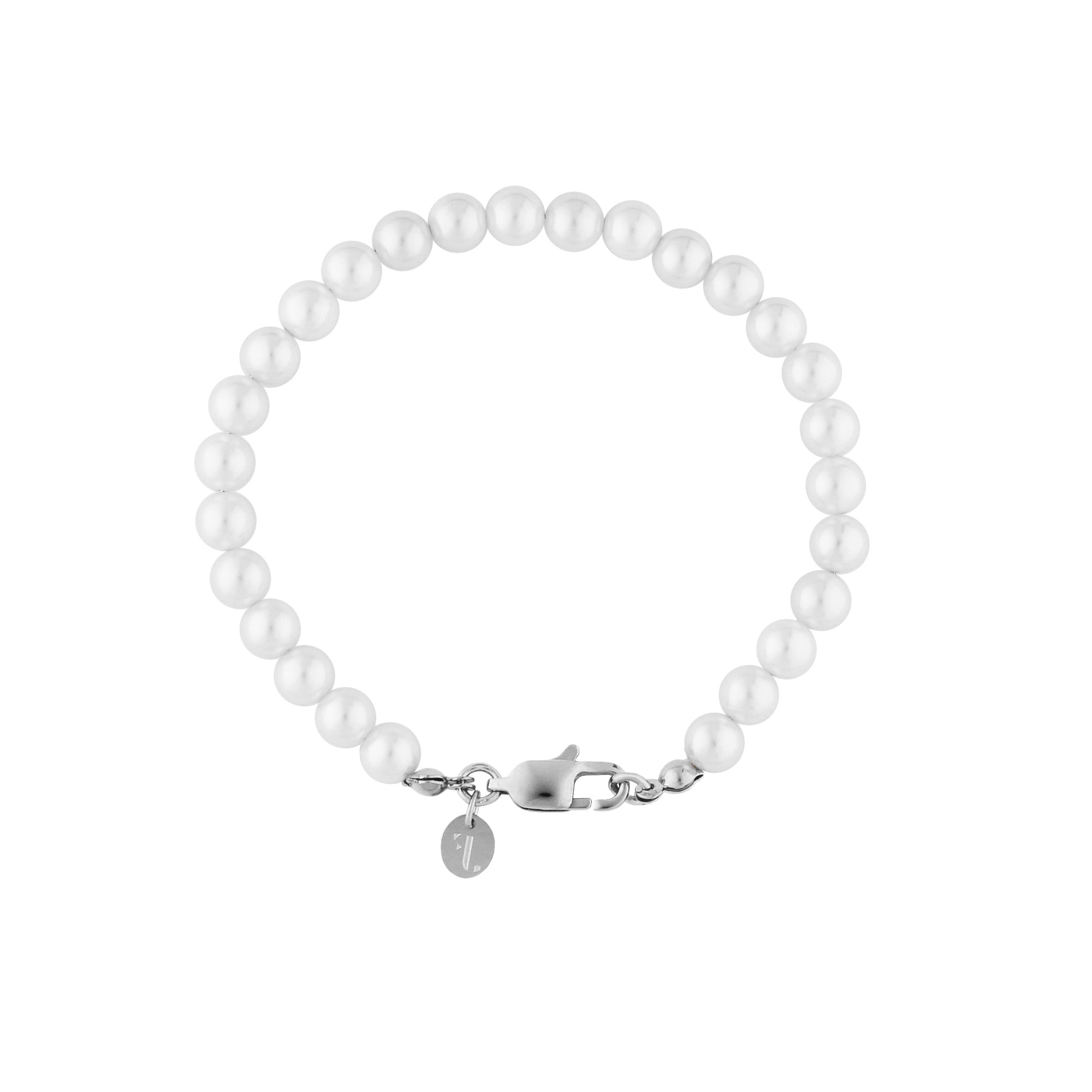 FJ Watches Var bracelet men women white pearls beads silver 6mm